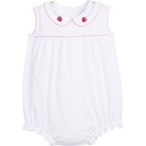 Little English Jenna Bubble romper embroidered strawberry baby peter pan collar